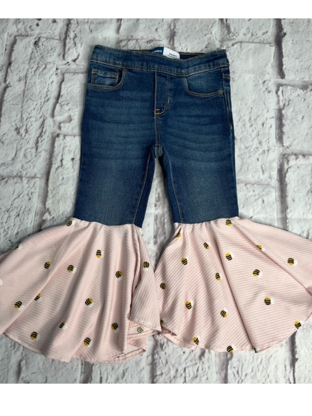 Pink Bumble Bee Flare Pants upcycled Toddler jeans girls 4t